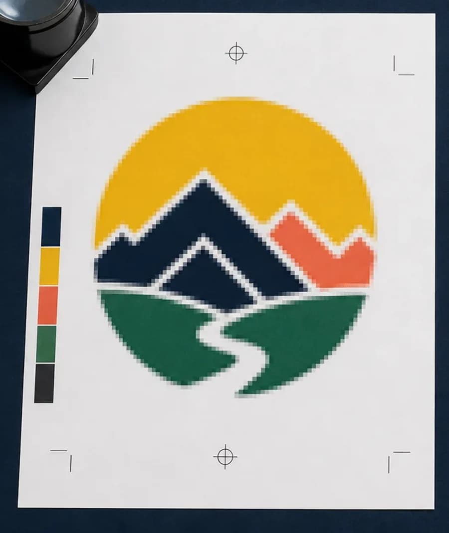 Blurry, pixelated mountain logo before manual repair Blurry, pixelated mountain logo before manual repair